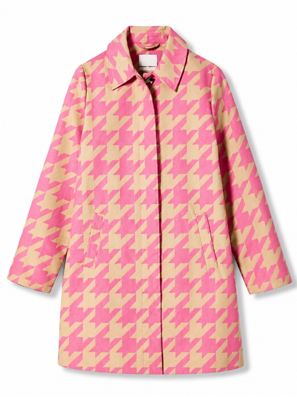 Isaac Mizrahi Pink Tan Beige Houndstooth Trench Rain Coat Small